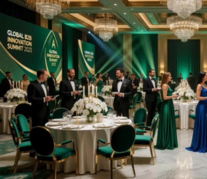 Elegancki wystrój sali bankietowej podczas ekskluzywnej gali firmowej