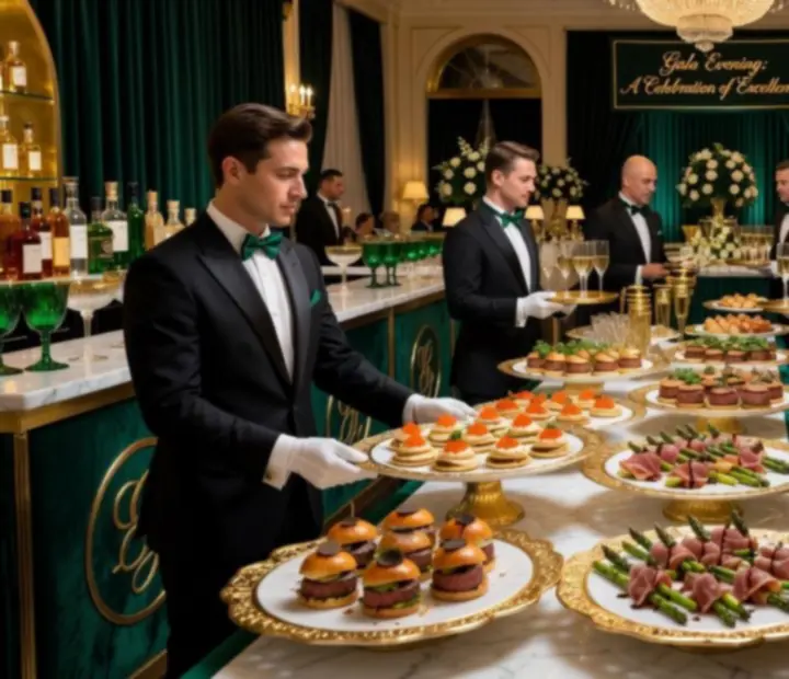 Wykwintny bufet i elegancka strefa barowa przygotowana na premium event